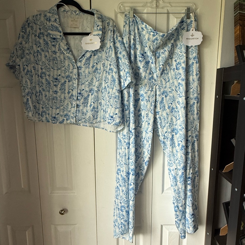 NWT Bridgerton Blue and White Pajamas